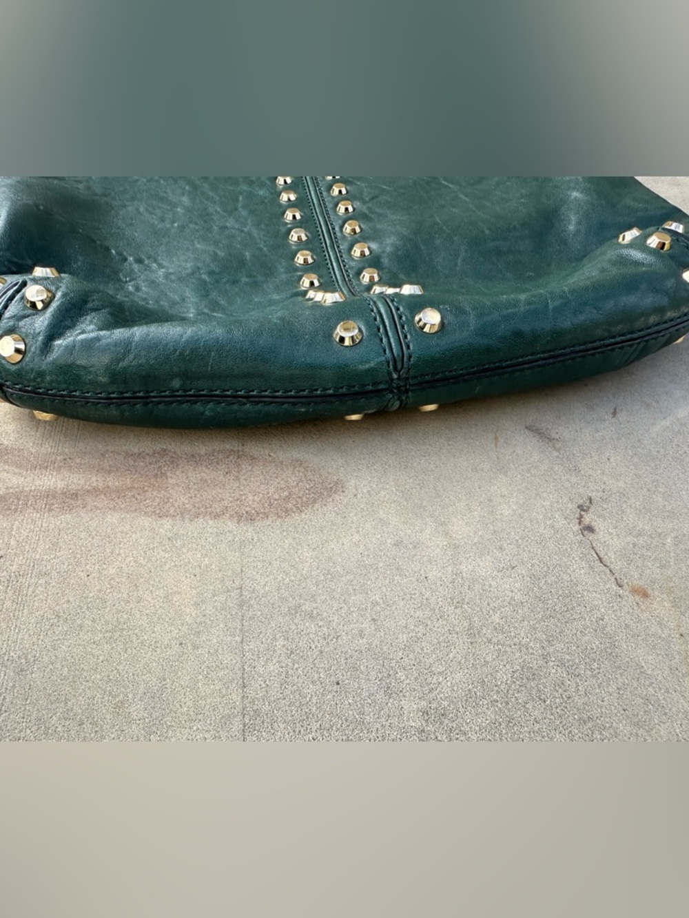 Michael Kors Uptown Astor Hunter Green Gold Studded Hobo/Shoulder Bag - Picture 6 of 9